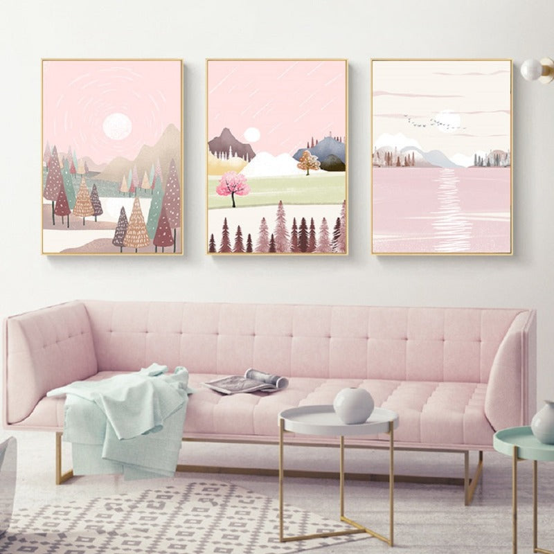 Dreamy Pink Landscape - Canvas Wall Art Painting | Bowlift