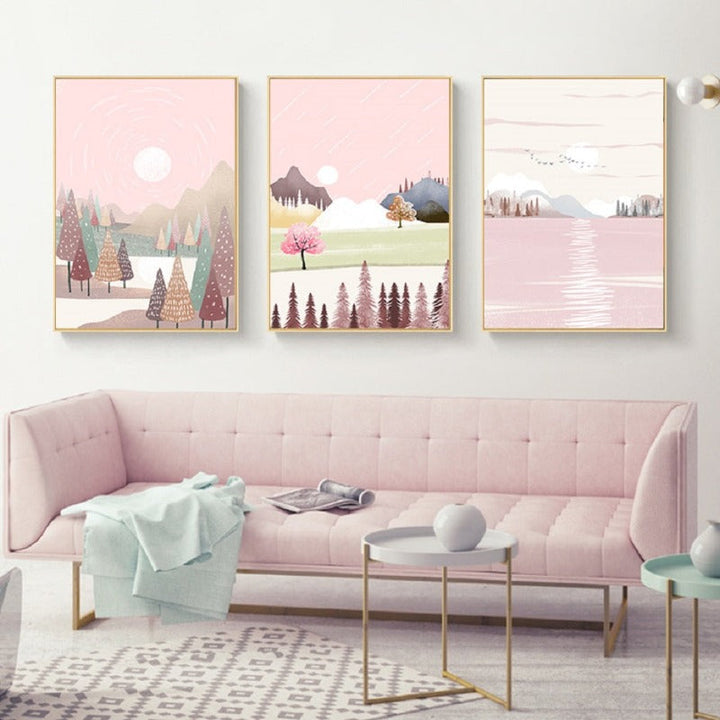 Dreamy Pink Landscape - Canvas Wall Art Painting | Bowlift