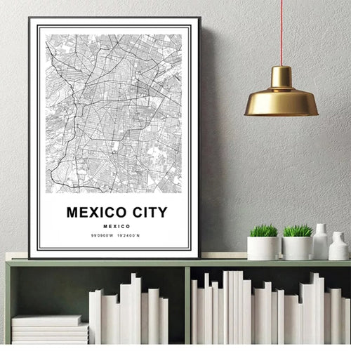 Mexico City Map Mexico Prints Art - Canvas Wall Art Painting | Bowlift