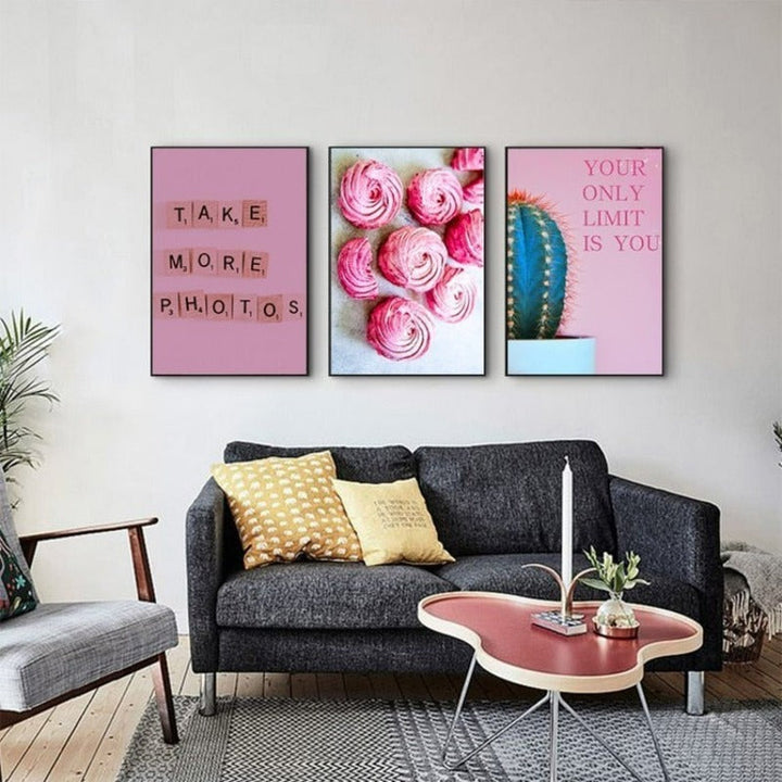 Nordic Pink Pink Dessert Prickly Pear - Canvas Wall Art Painting | Bowlift