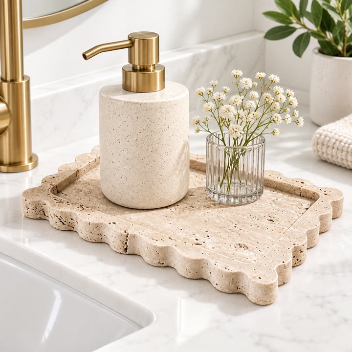 Oval Resin Marble-Effect Decorative Serving Tray with Raised Lip Bowlift
