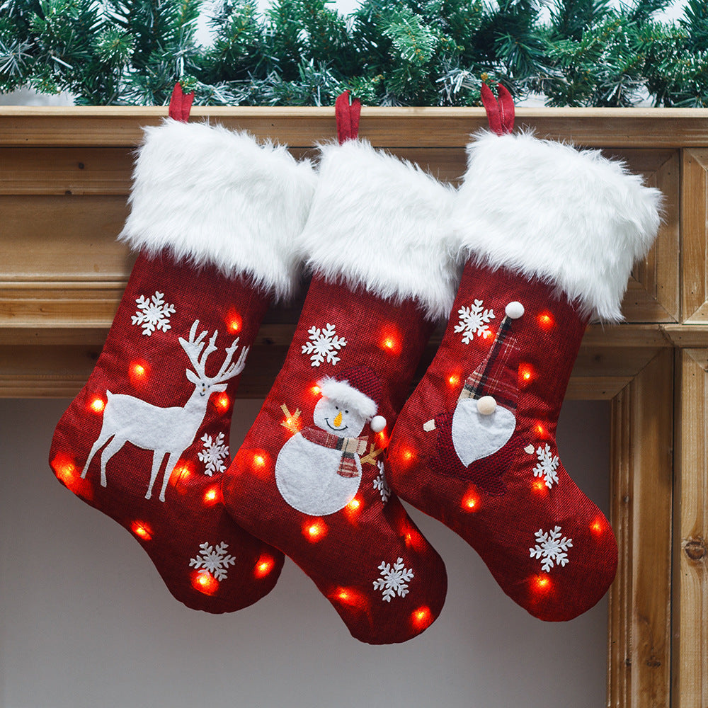 BowLift | Christmas Ornament With Light Burlap Embroidery Sock Gift Bag