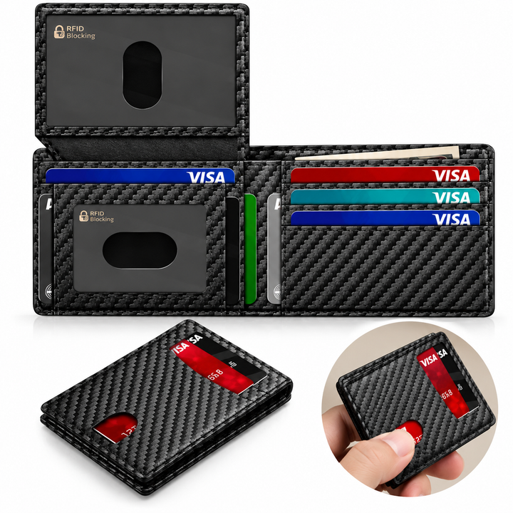 Slim RFID-Blocking Carbon Fiber Bifold Card Wallet Bowlift