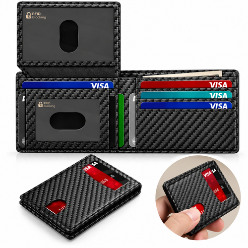Slim RFID-Blocking Carbon Fiber Bifold Card Wallet Bowlift