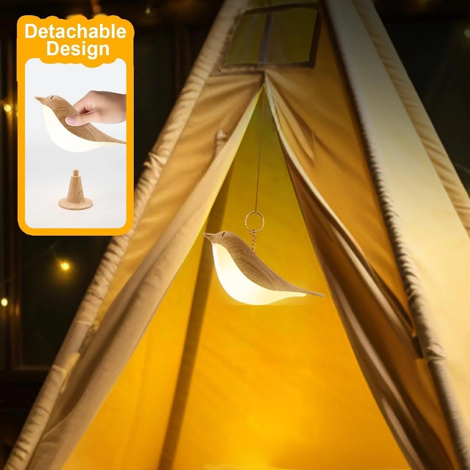 BowLift | Touch-Control Wooden Bird Night Light - Rechargeable LED Bedside Lamp