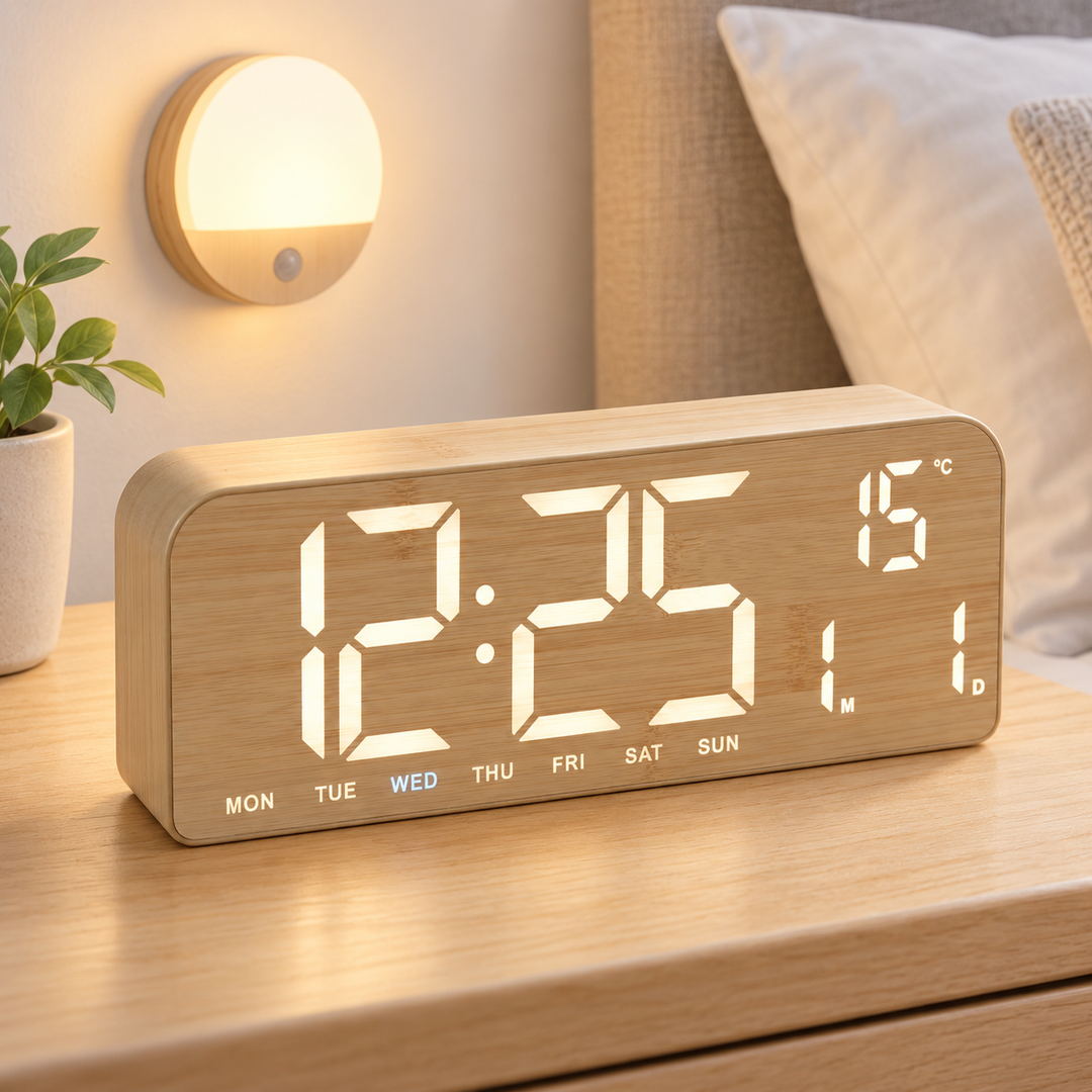 Digital Fabric LED Alarm Clock with Temperature Display and Weekday Indicators Bowlift