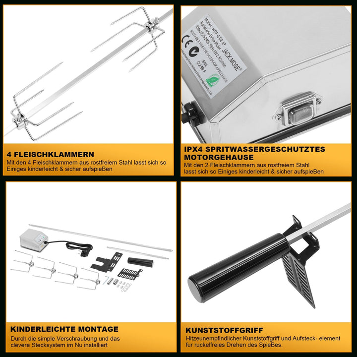 BBQ Grill Skewer Stainless Steel Motor 4x Meat Needle | Bowlift