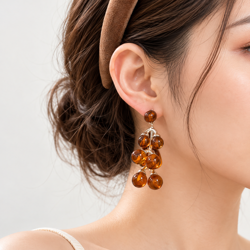 Beaded Cascading Drop Earrings with Polished Glass Spheres Bowlift