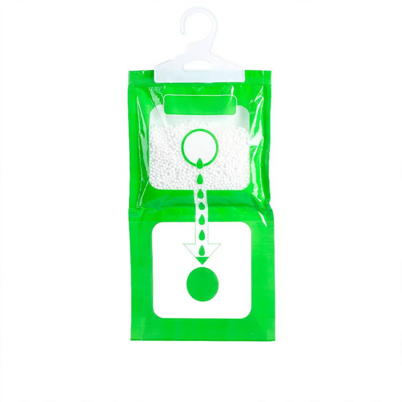 Hanging dehumidifying bag for wardrobes
