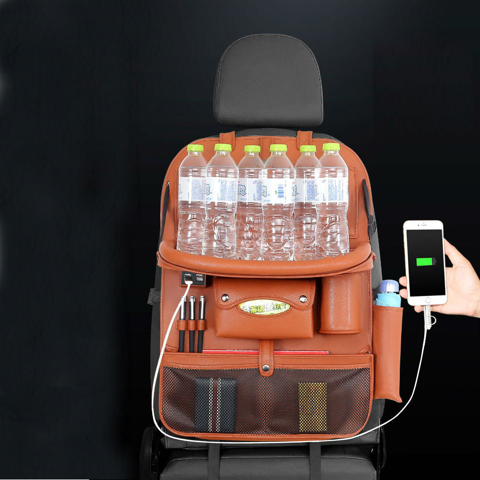 BowLift | Multifunctional Car Seat Back Large Capacity Storage Bag with 4 USB Charging Ports, Retractable Tray, Tablet Holder, Tissue Storage, Cup Holder, Large Storage Bag and More