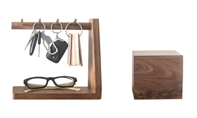 BowLift | Solid Wood Key Organizer with 6 Key Hooks and Storage Platform, No Installation Required, Suitable for Storing Keys, Glasses, Wallets and More