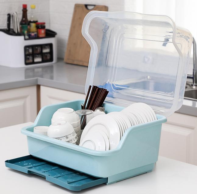 Dish Rack Covered With Drainage Tray Bowlift