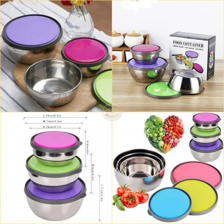 Stainless Steel 3 Pcs Food Storage Box Airtight Bowlift