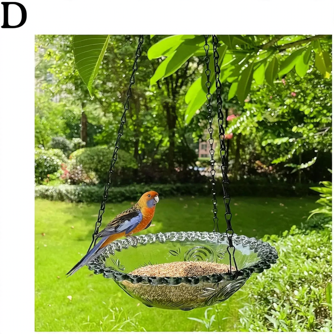 Hanging bird bath and feeding station