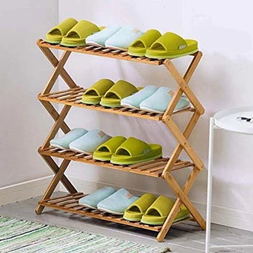Wooden 4 Layer Shoe Rack Folding Bowlift