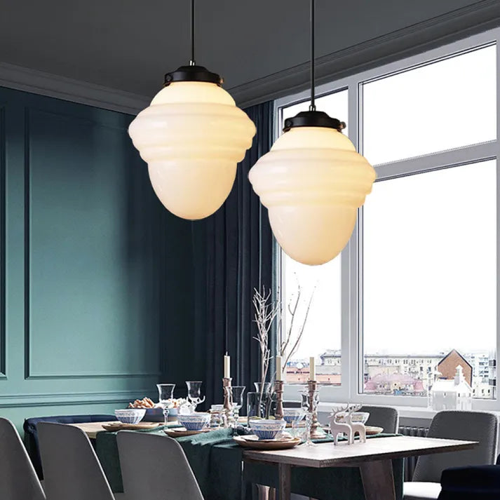 Vintage Geometric Hanging Lamp made of Matte Glass – Retro Pendant Light for Dining Room | Bowlift