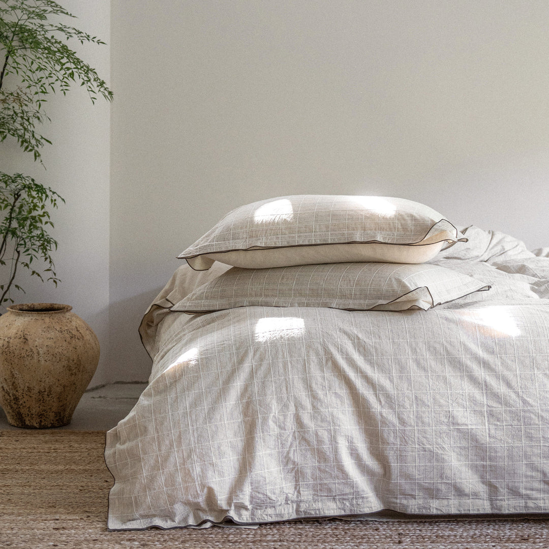 Cotton-linen bedding set, 4-piece, woven pattern