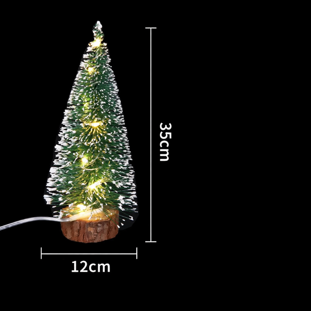 Miniature Christmas tree made of pine needles with lighting