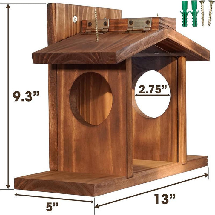 Wood feeder station for squirrels