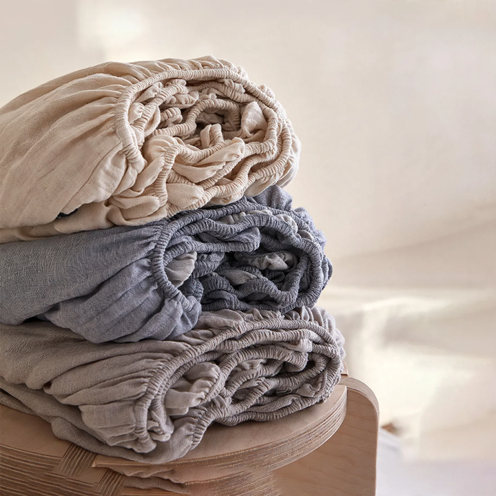 Cotton-linen fitted sheet, solid color