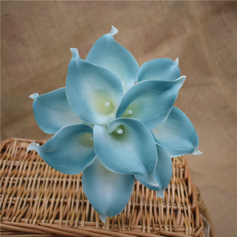 BowLift | 10 marine blue Calla lily PU Real Touch flowers wedding decoration bouquets table decoration artificial flowers home decor