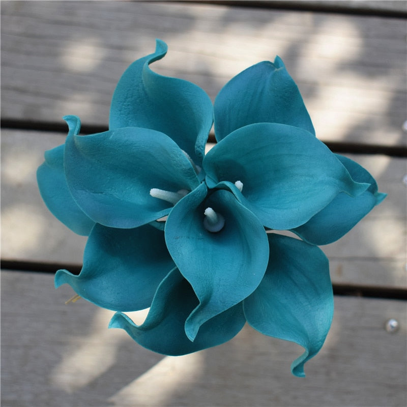 BowLift | 10 marine blue Calla lily PU Real Touch flowers wedding decoration bouquets table decoration artificial flowers home decor