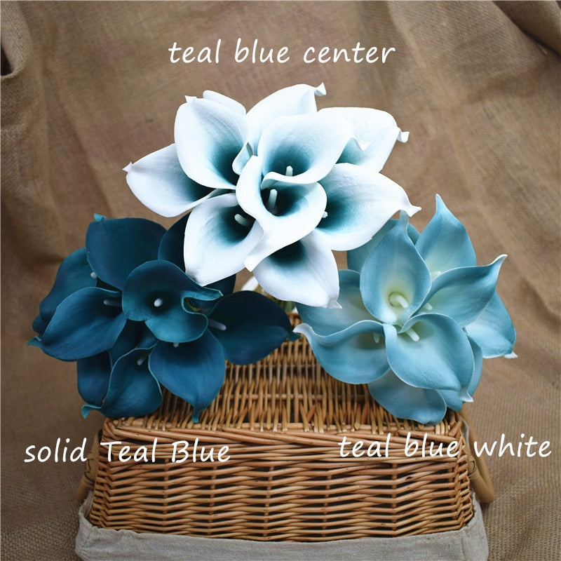 BowLift | 10 marine blue Calla lily PU Real Touch flowers wedding decoration bouquets table decoration artificial flowers home decor