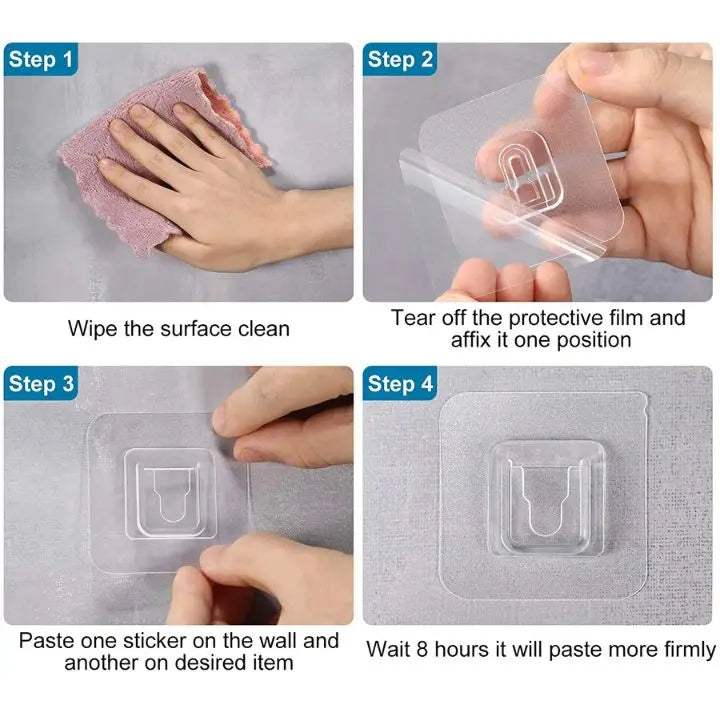 BowLift | 10 Pair Transparent Wall Hooks – Strongly Adhesive & Versatile