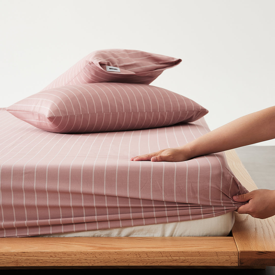 Cotton fitted sheet, 150×200 cm, striped pattern