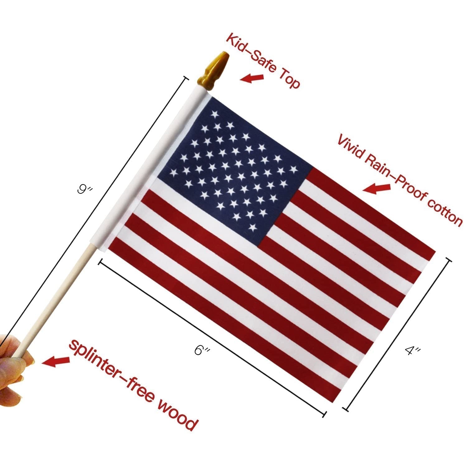 BowLift | 100-Pack: USA 4x6 in wooden stick flag