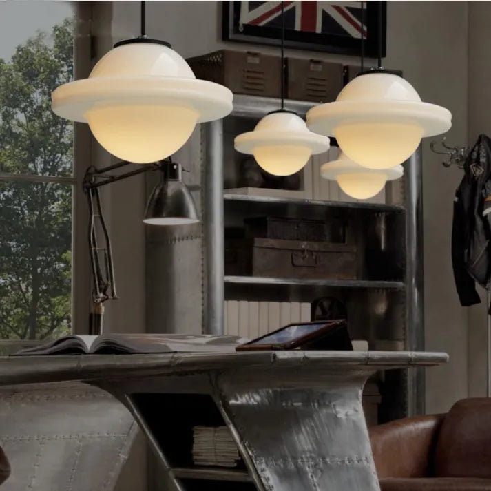 Vintage Geometric Hanging Lamp made of Matte Glass – Retro Pendant Light for Dining Room | Bowlift