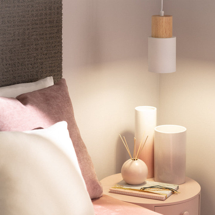BowLift | Pendant Light Modern Wood Black Cylinder Fixture
