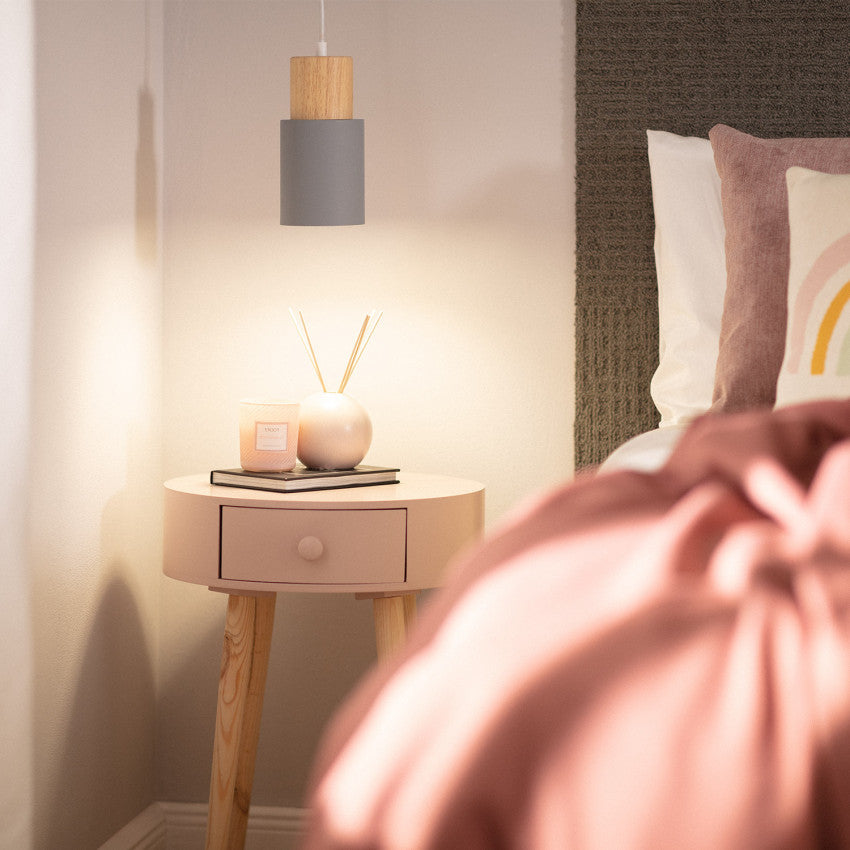 BowLift | Pendant Light Modern Wood Black Cylinder Fixture