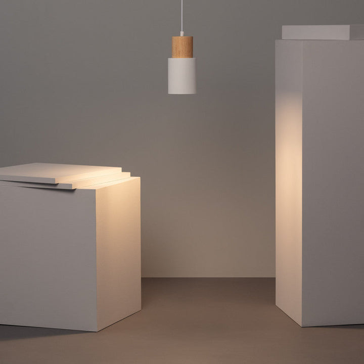 BowLift | Pendant Light Modern Wood Black Cylinder Fixture