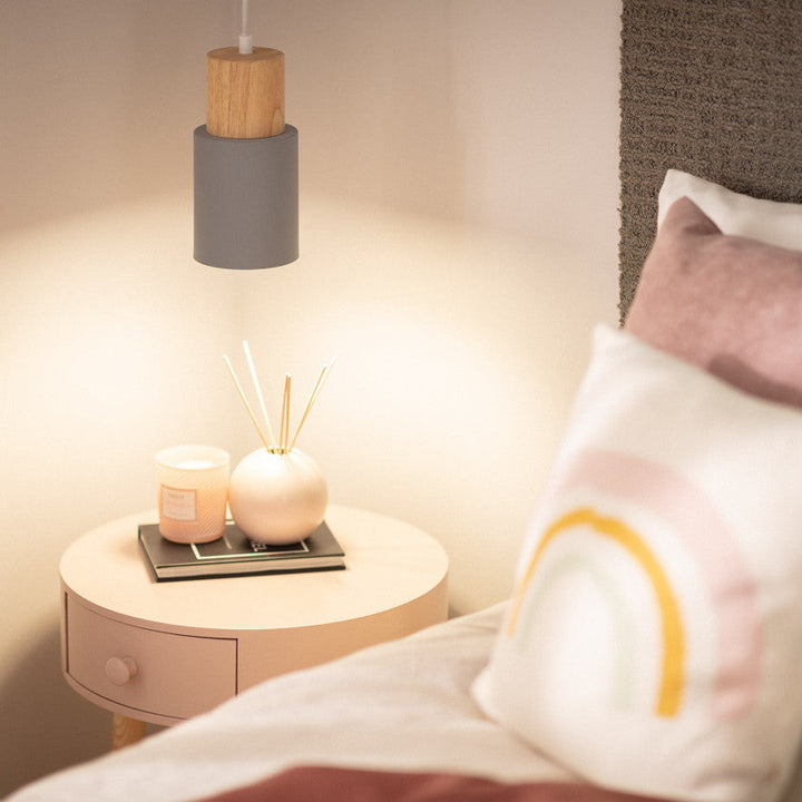 BowLift | Pendant Light Modern Wood Black Cylinder Fixture