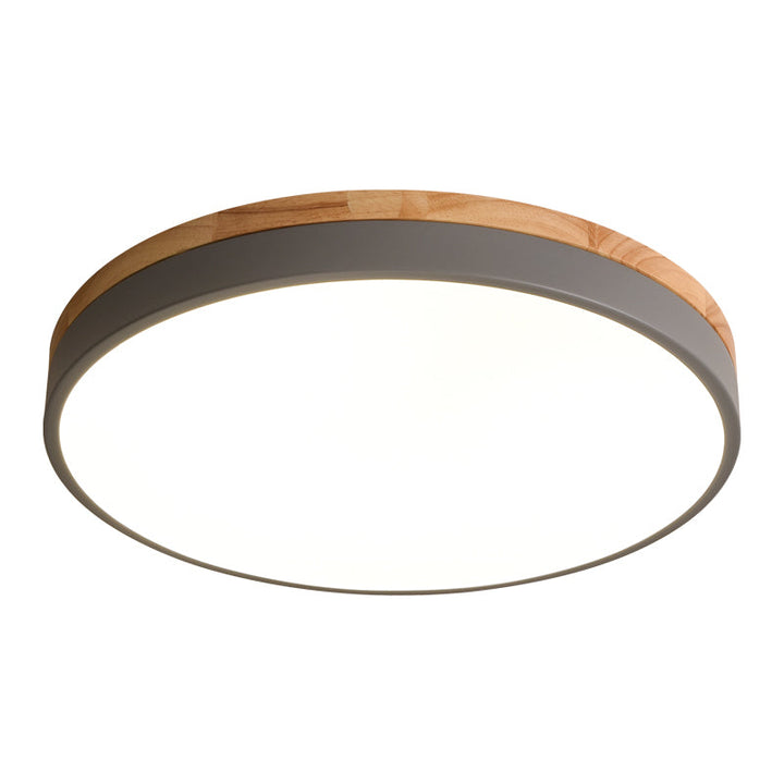 BowLift | Wooden Round Shape Flush Ceiling Light | LED. Solid Wood & Iron for Living Room. Dining Room & Hallway