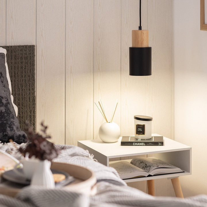 BowLift | Pendant Light Modern Wood Black Cylinder Fixture