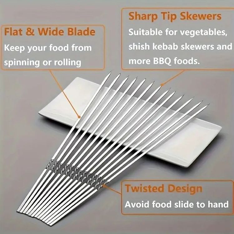 BowLift | Stainless Steel BBQ Tools Grill Skewers 10 Pieces