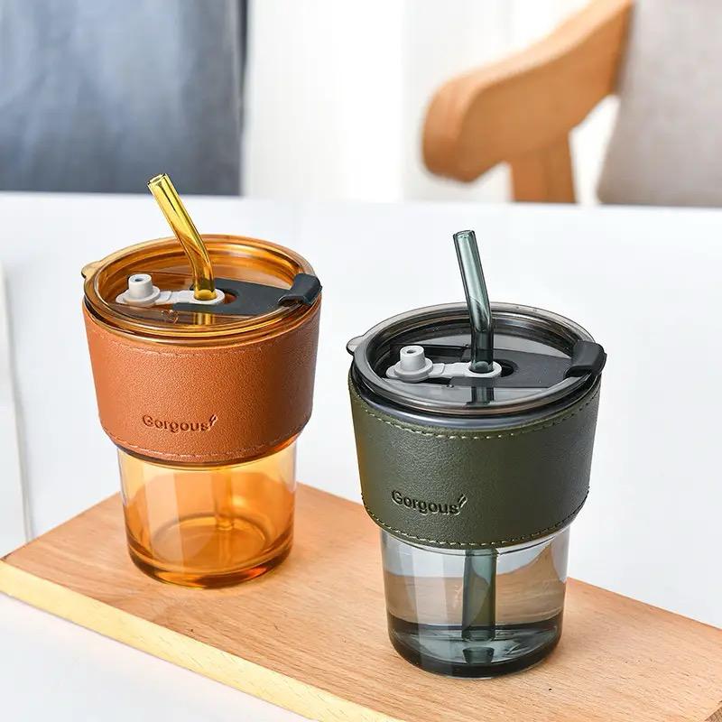 Drinking Glass Cup With Straw & Lid 400ML Bowlift