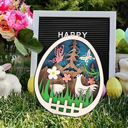 Easter Wooden Ornaments with LED Light Bunny Rabbit Tabletop Easter Decorations | Bowlift