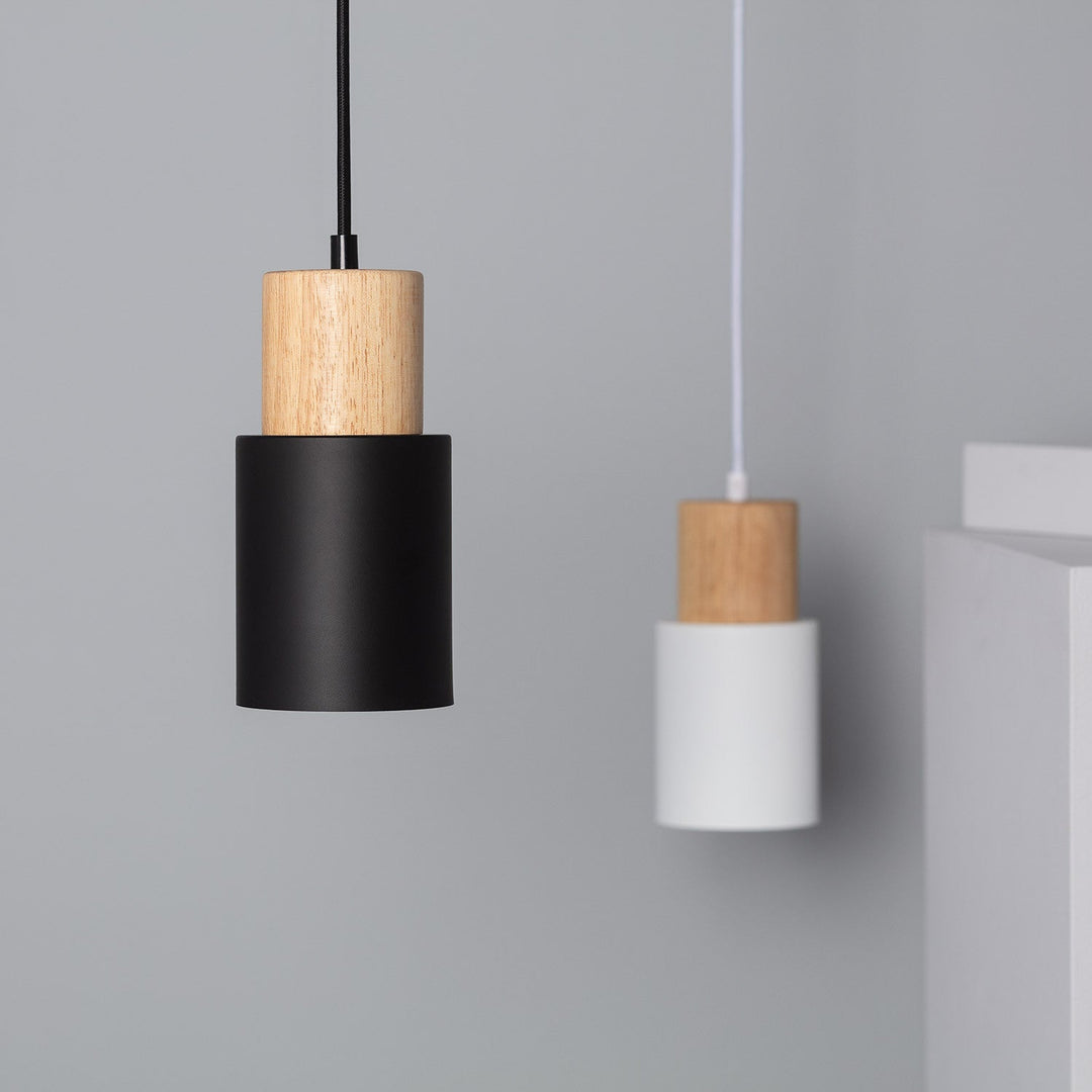 BowLift | Pendant Light Modern Wood Black Cylinder Fixture