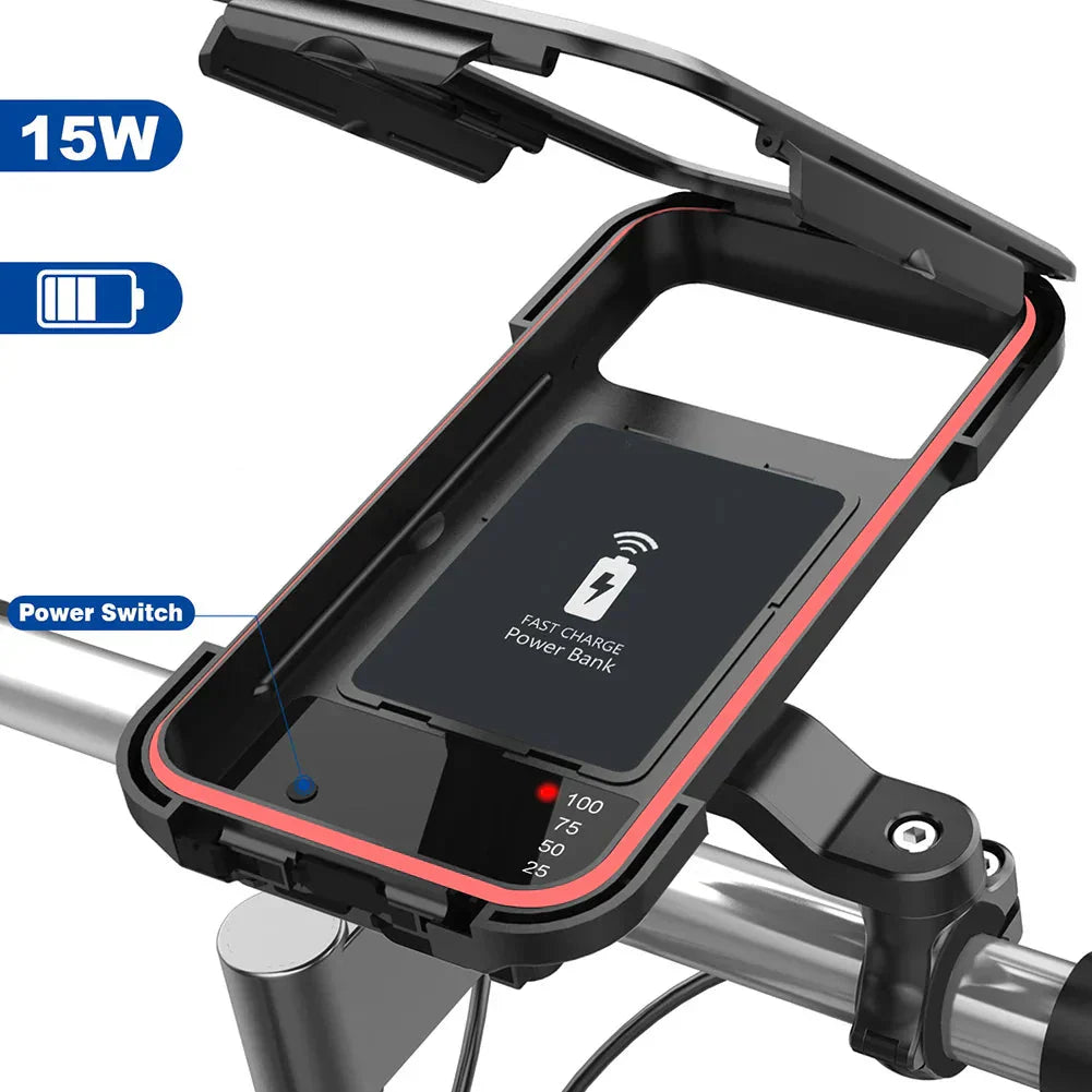 BowLift | RideCharge Pro – Waterproof Phone Holder with USB and 15W Wireless Charging for Bicycle and E-Bike
