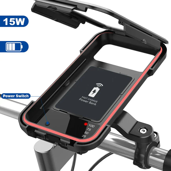 BowLift | RideCharge Pro – Waterproof Phone Holder with USB and 15W Wireless Charging for Bicycle and E-Bike