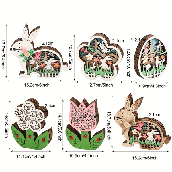 Easter Wooden Ornaments with LED Light Bunny Rabbit Tabletop Easter Decorations | Bowlift