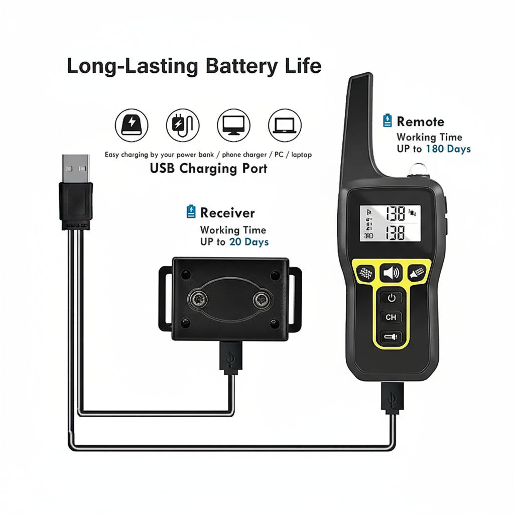 BowLift | 1000m Waterproof Dog Training Collar | Rechargeable, Remote Control & Adjustable for Small, Medium, and Large Dogs