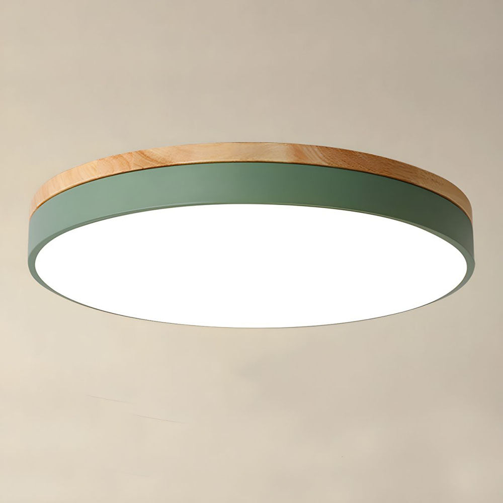 BowLift | Wooden Round Shape Flush Ceiling Light | LED. Solid Wood & Iron for Living Room. Dining Room & Hallway