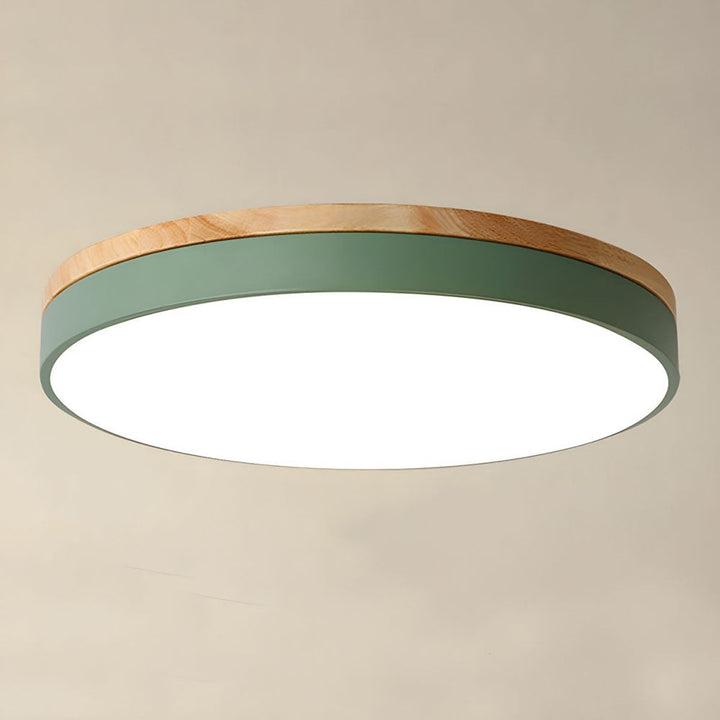 BowLift | Wooden Round Shape Flush Ceiling Light | LED. Solid Wood & Iron for Living Room. Dining Room & Hallway