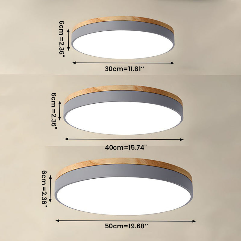 BowLift | Wooden Round Shape Flush Ceiling Light | LED. Solid Wood & Iron for Living Room. Dining Room & Hallway