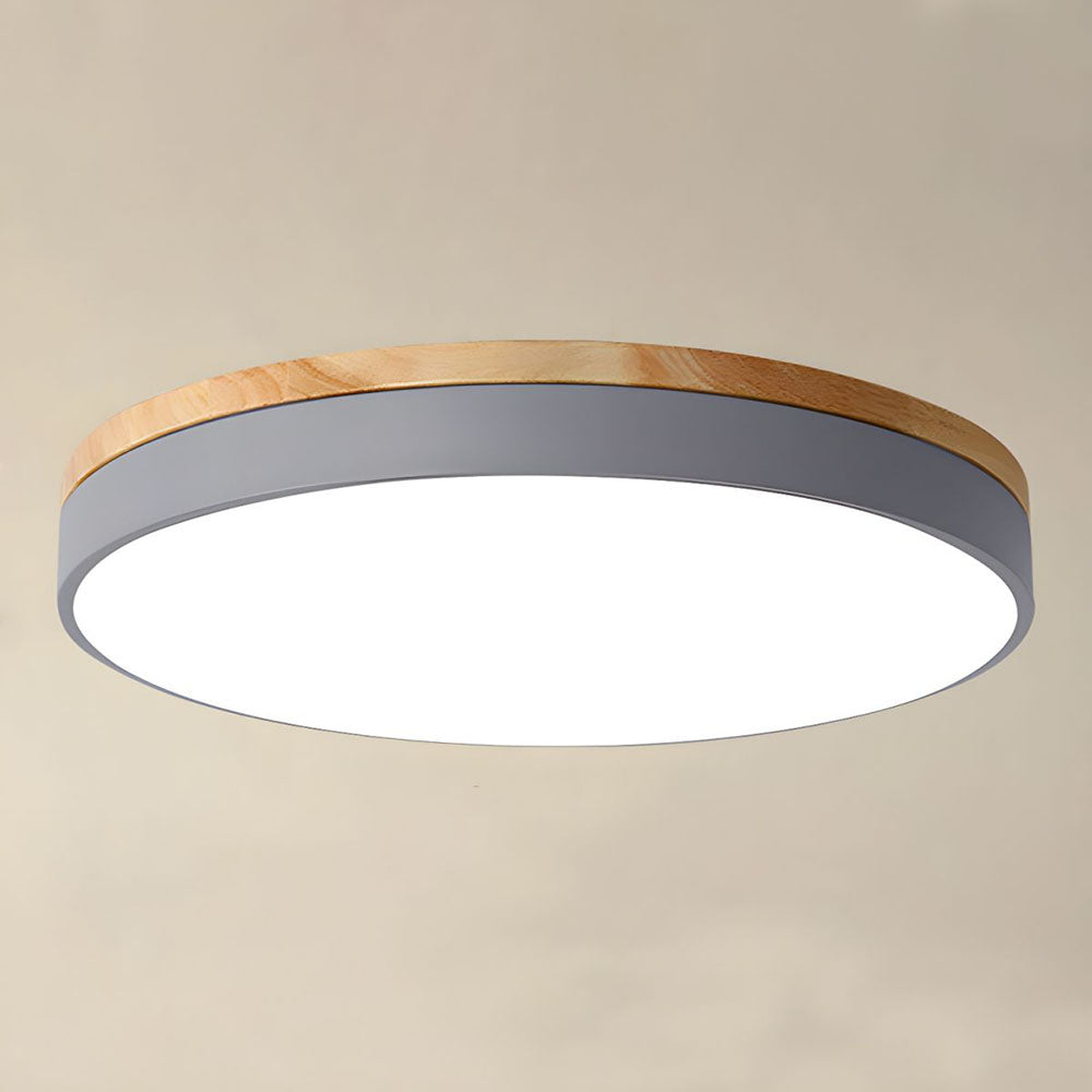 BowLift | Wooden Round Shape Flush Ceiling Light | LED. Solid Wood & Iron for Living Room. Dining Room & Hallway