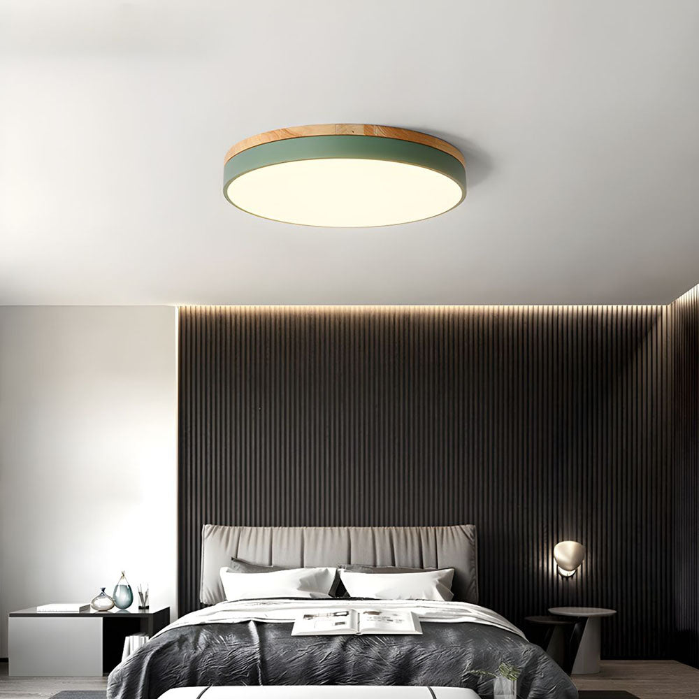 BowLift | Wooden Round Shape Flush Ceiling Light | LED. Solid Wood & Iron for Living Room. Dining Room & Hallway